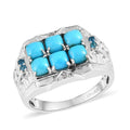 Premium Sleeping Beauty Turquoise and Multi Gemstone Men's Ring in Platinum Over Sterling Silver 2.15 ctw - Sticky add to cart bar