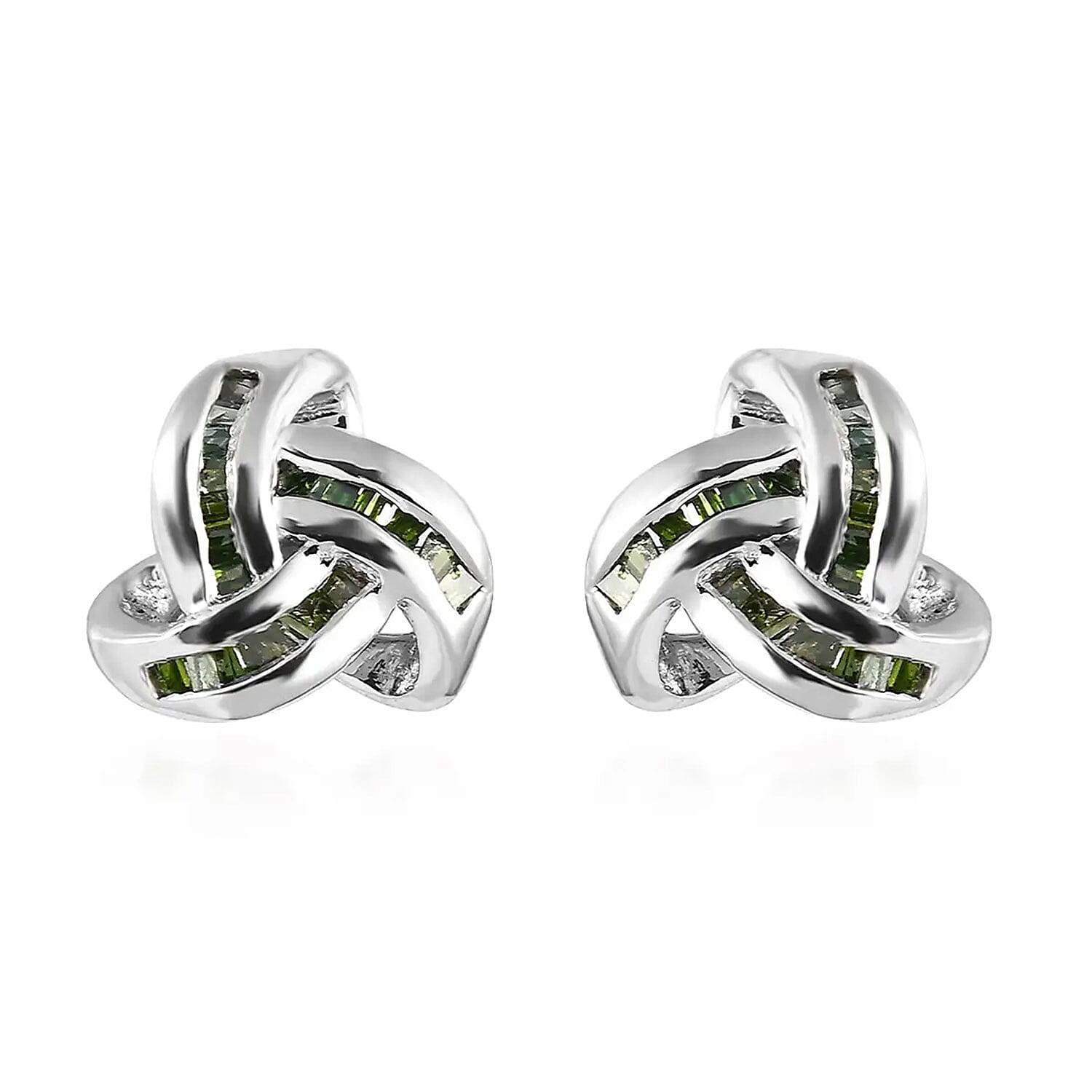 Diamond Knot Stud Earrings in Platinum Over Sterling Silver 0.25 ctw
