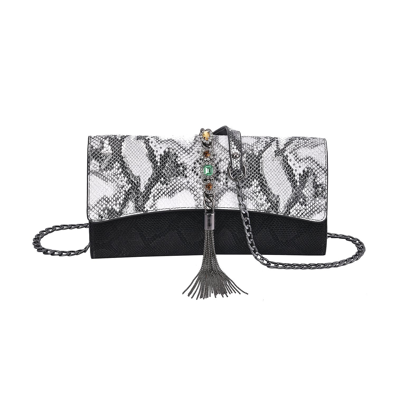 Black Color Snake Print Pattern Genuine Leather Crossbody Bag (10"x1.4"x5") with Shoulder Strap