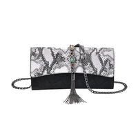 Black Color Snake Print Pattern Genuine Leather Crossbody Bag (10"x1.4"x5") with Shoulder Strap