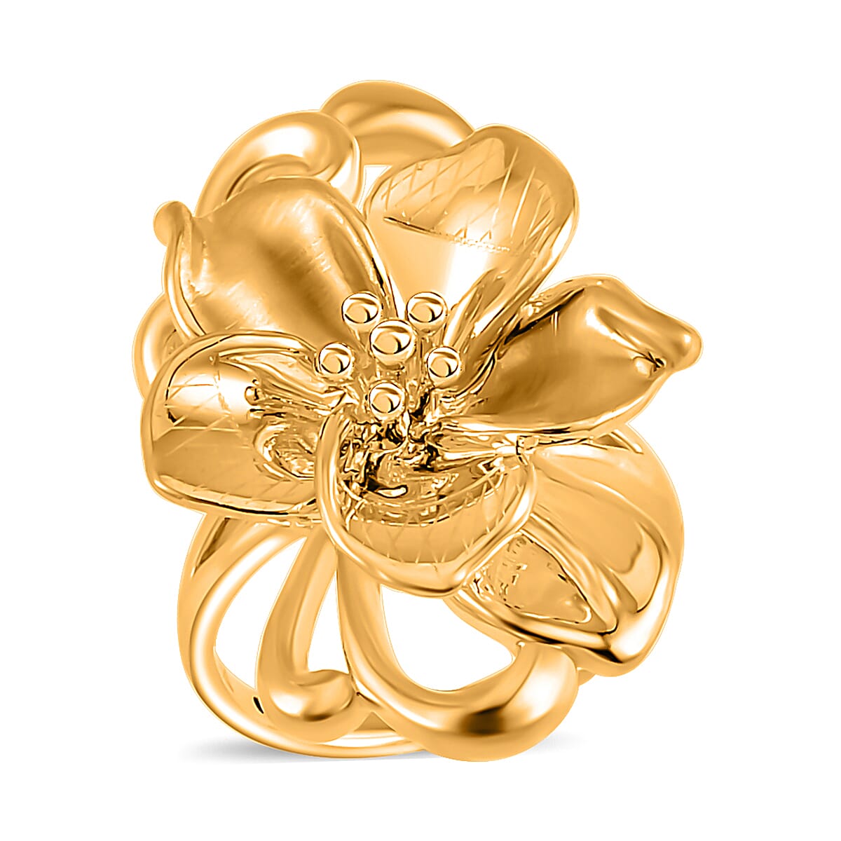 24K Yellow Gold Electroform Peony Floral Ring 2.75 Grams (Del. in 10-12 Days)