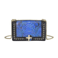 Blue Color Snake Print Pattern Genuine Leather Crossbody Bag (9.8"x3.3"x6") with Shoulder Strap
