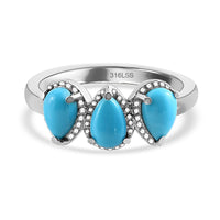 Sleeping Beauty Turquoise 3 Stone Ring in Stainless Steel 1.25 ctw