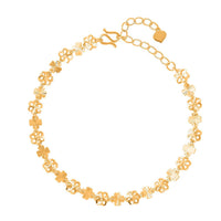24K Yellow Gold Electroform 3mm Four-leaf Clover Chain Bracelet (6.5-8.0In) 5 Grams