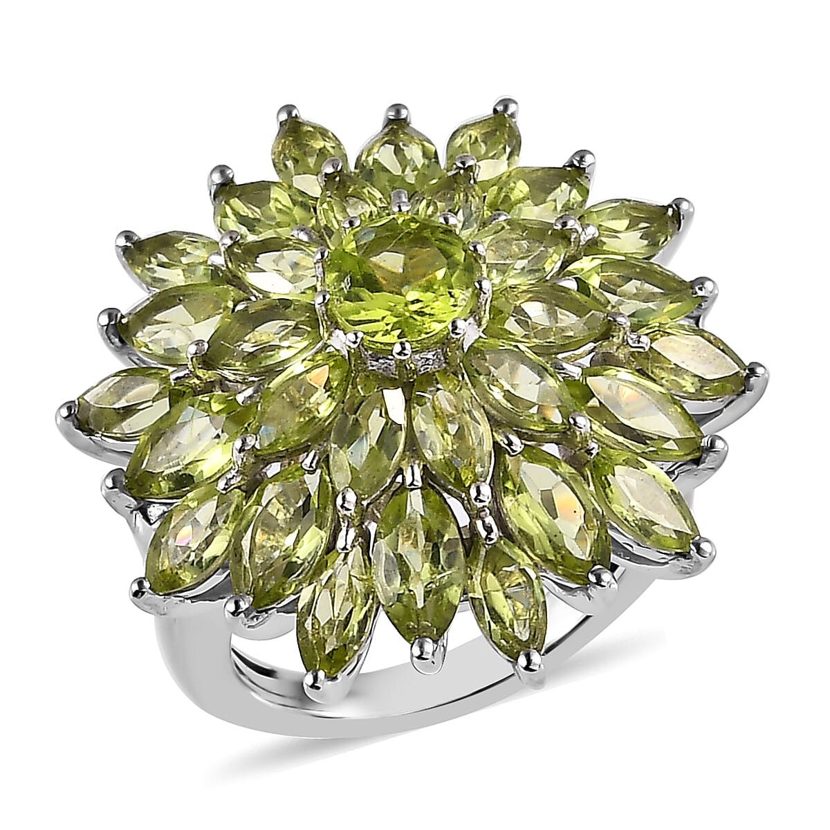 Premium Peridot Floral Spray Ring in Platinum Over Sterling Silver 6.40 ctw