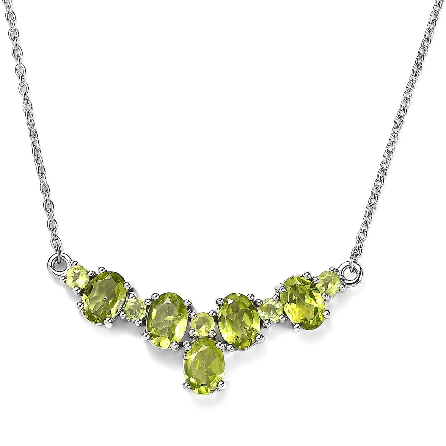 Premium Peridot Necklace 18 Inches in Platinum Over Sterling Silver 4.50 ctw