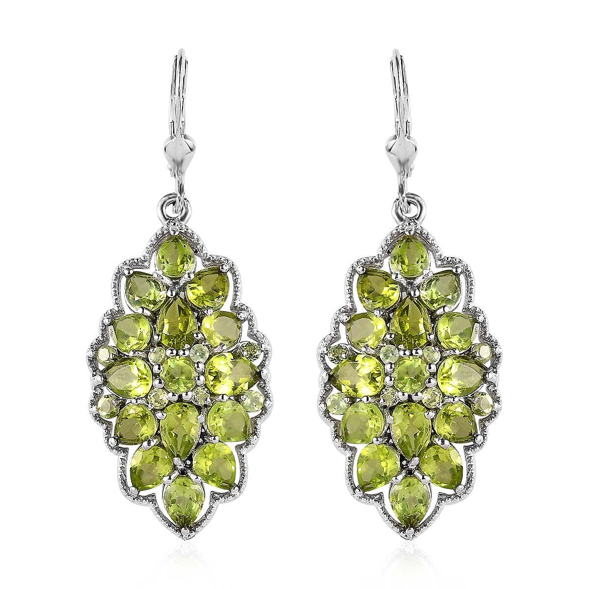 Premium Peridot Floral Lever Back Earrings in Platinum Over Sterling Silver 9.90 ctw