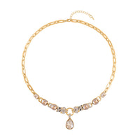 Champagne Glass and Austrian Crystal Enameled Necklace 20.5-22.5 Inches in Goldtone
