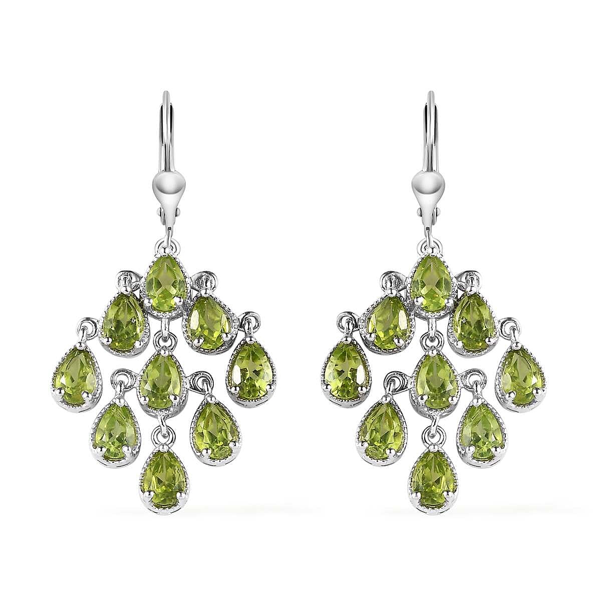 Premium Peridot Chandelier Earrings in Platinum Over Sterling Silver 8.00 ctw