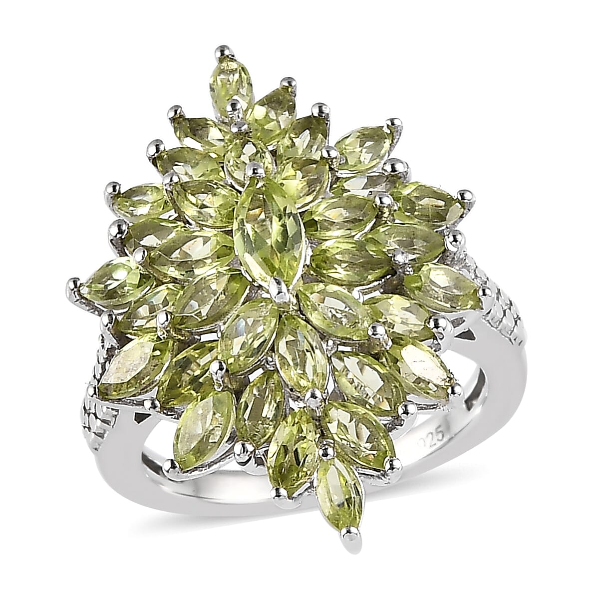 Premium Peridot Elongated Ring in Platinum Over Sterling Silver 3.35 ctw