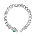Green Glass and White Austrian Crystal Cable Link Chain with Snake Head & Tail Bracelet in Silvertone (10.50 In) - Sticky add to cart bar