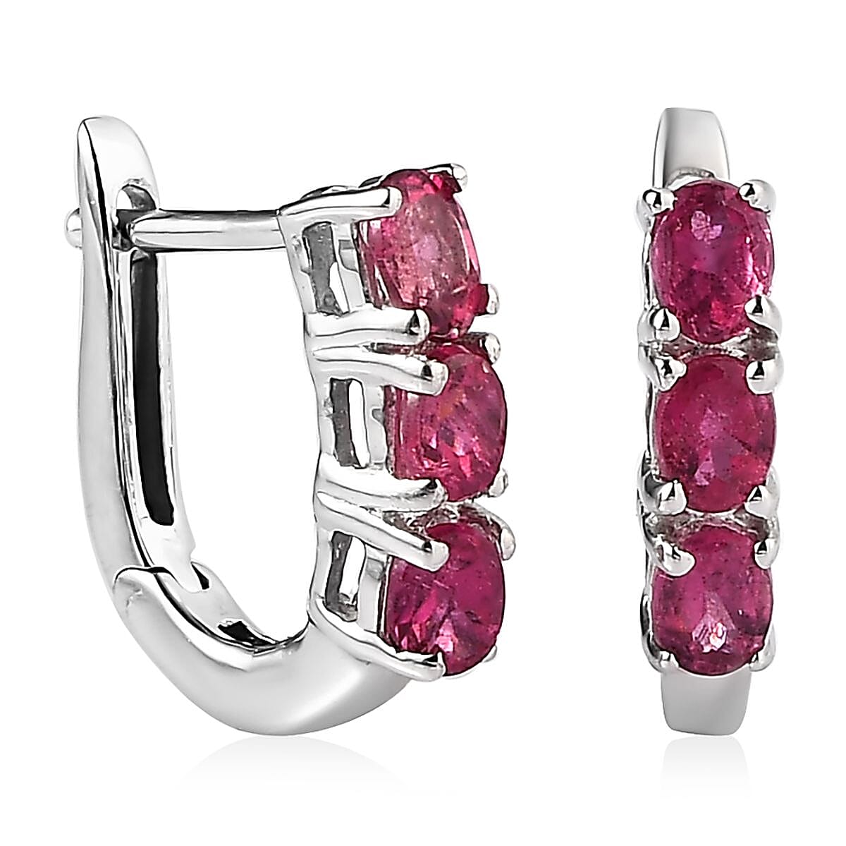 Ouro Fino Rubellite Hoop Earrings in Platinum Over Sterling Silver 0.75 ctw