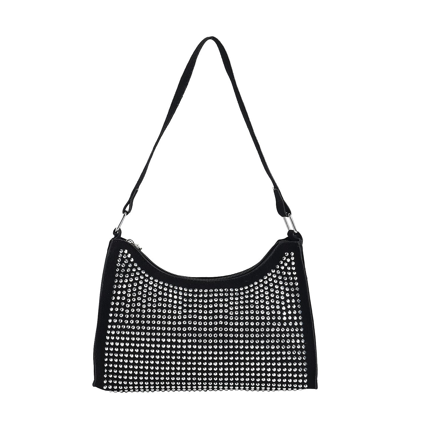 Black Faux Leather and Crystal Sling Bag (9.3"x3.6"x2.6")