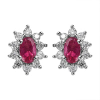 Ouro Fino Rubellite and Moissanite Sunburst Stud Earrings in Platinum Over Sterling Silver 0.65 ctw