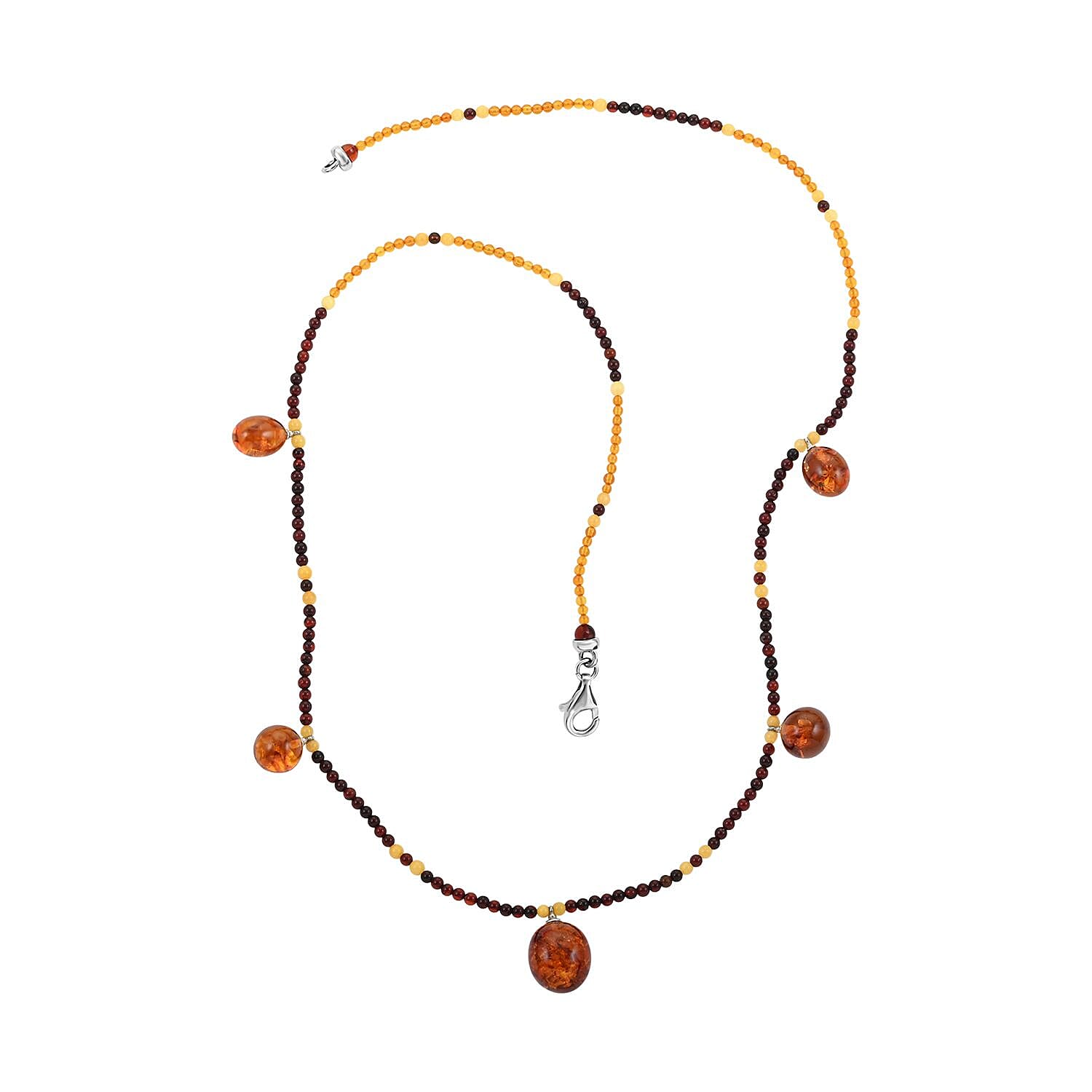 Multi Color Amber Necklace 28 Inches in Sterling Silver