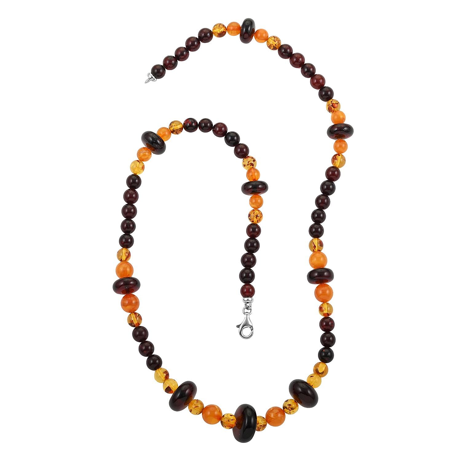Multi Color Amber Necklace 24 Inches in Sterling Silver