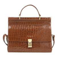 100% Genuine Leather Croco Embossed Satchel Bag Size: 11.61(L)x3.54(W)x9.64(H) Inches Color: Tan
