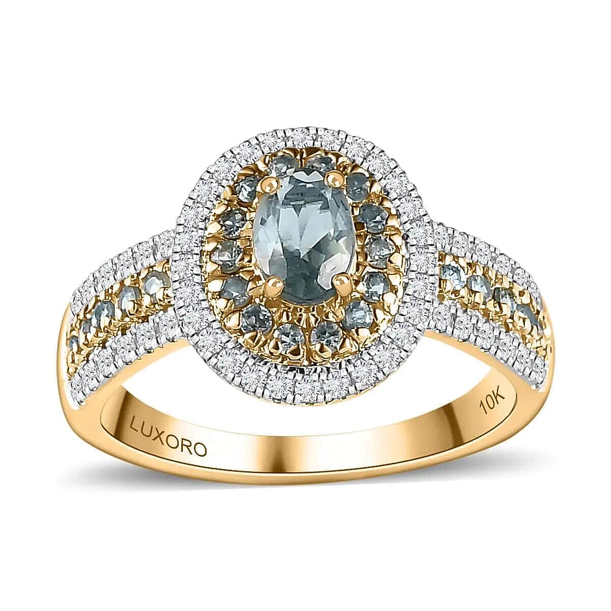 Luxoro 10K Yellow Gold AAA Narsipatnam Alexandrite and Moissanite Double Halo Ring 1.50 ctw