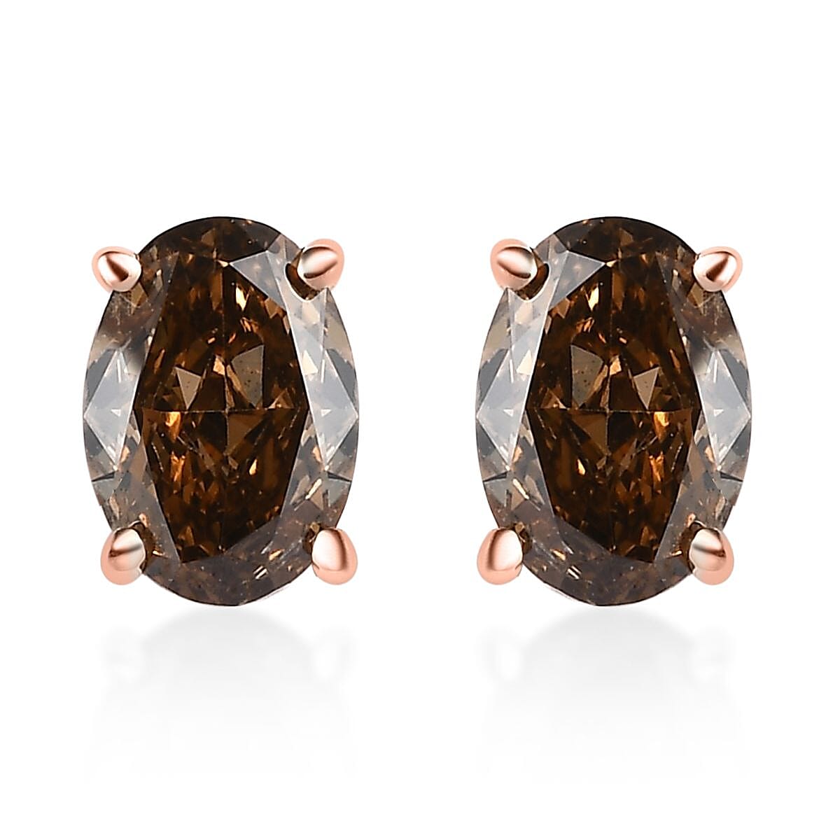 Luxoro 10K Rose Gold I1-I2 Natural Champagne Diamond Solitaire Stud Earrings 1.00 ctw