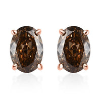 Luxoro 10K Rose Gold I1-I2 Natural Champagne Diamond Solitaire Stud Earrings 1.00 ctw