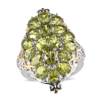 Premium Peridot and White Zircon Ring in Vermeil Yellow Gold and Platinum Over Sterling Silver 6.65 ctw