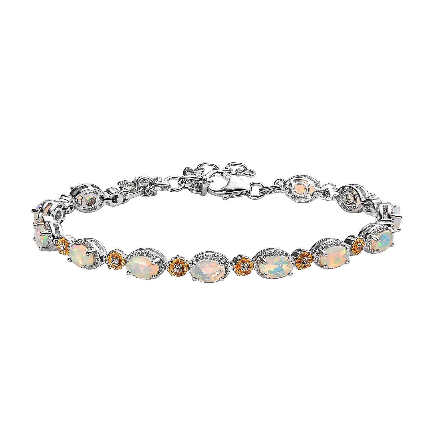 GP Italian Garden Collection Premium Ethiopian Welo Opal and White Zircon Bracelet in Vermeil YG and Platinum Over Sterling Silver (6.50 In) 4.65 ctw