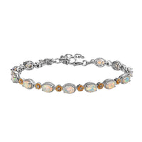 GP Italian Garden Collection Premium Ethiopian Welo Opal and White Zircon Bracelet in Vermeil YG and Platinum Over Sterling Silver (6.50 In) 4.65 ctw