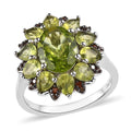 Premium Peridot and Champagne Zircon Floral Ring in Platinum Over Sterling Silver 3.60 ctw - Sticky add to cart bar