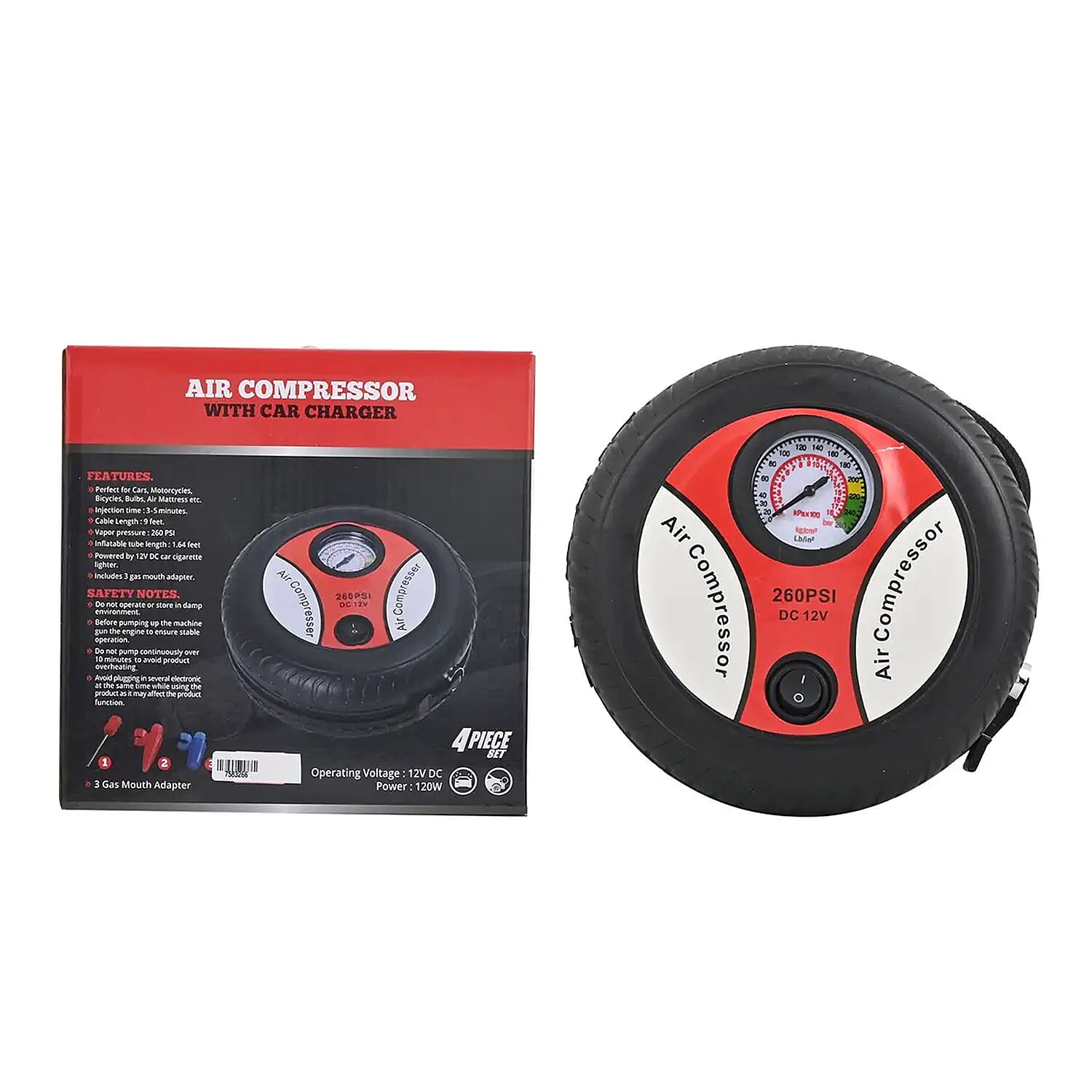 Red Small Portable Air Compressor Tire Inflator with Pressure Gauge Car Tire Pump