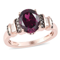 Orissa Rhodolite Garnet, Natural Champagne and White Diamond Ring in Vermeil RG Over Sterling Silver (Size 9.0) 2.25 ctw