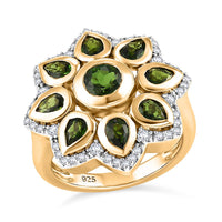 Chrome Diopside, White Zircon Ring in 14K YG Over Sterling Silver (Size 5.5) 2.30 ctw