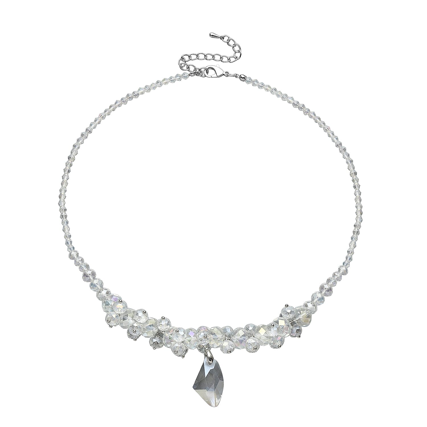 Simulated White Mystic Color Topaz Beaded Necklace 20-22 Inches in Silvertone