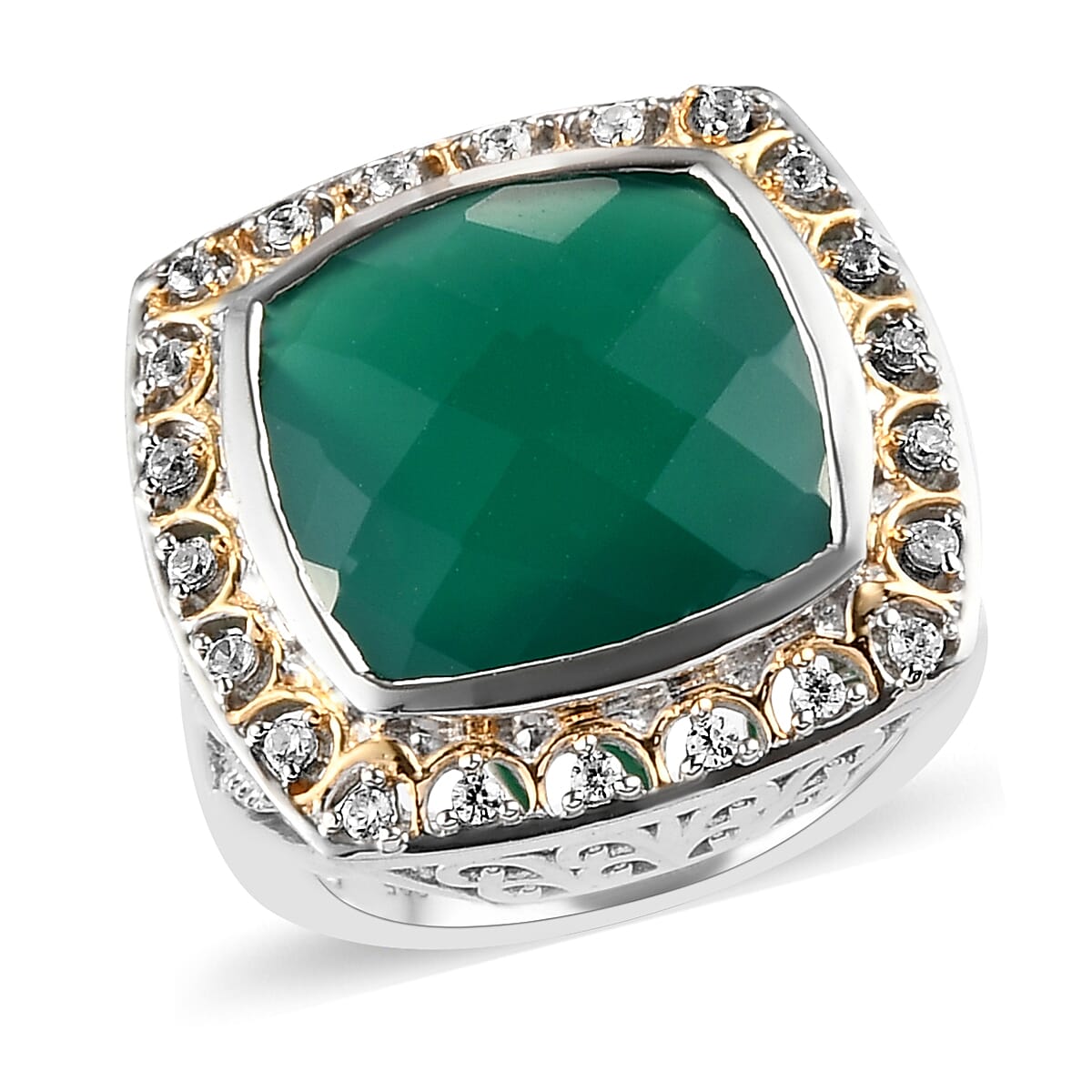 Verde Onyx, Natural White Zircon Ring in Platinum Over Sterling Silver (Size 9.0) (7.60 g) 9.90 ctw (1)