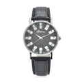 Genoa Miyota Japanese Movement 3D Domino Pattern Dial Watch in Silvertone with Black Faux Leather Strap (37mm) - Sticky add to cart bar