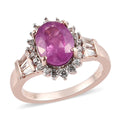 Ilakaka Hot Pink Sapphire, Natural White Zircon Halo Ring in Vermeil RG Over Sterling Silver (Size 9.0) 3.50 ctw - Sticky add to cart bar