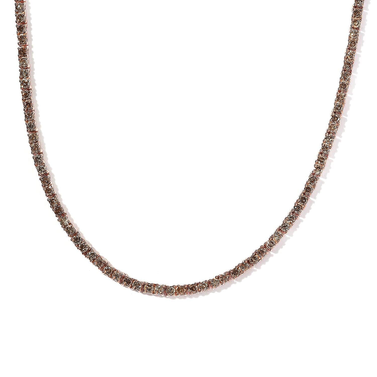 D'Joy Natural Champagne Diamond 7.45 ctw Tennis Necklace in Vermeil Rose Gold Over Sterling Silver 20 Inches