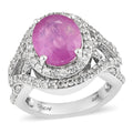 Ilakaka Hot Pink Sapphire and Zircon Ring in Platinum Over Sterling Silver 6.65 ctw - Sticky add to cart bar