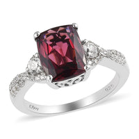 Natural Tanzanian Wine Garnet and White Zircon Ring in Platinum Over Sterling Silver 3.00 ctw