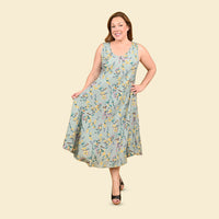 TAMSY Mint Green Floral Print Sleeveless A-Line Dress - One Size Fits Most