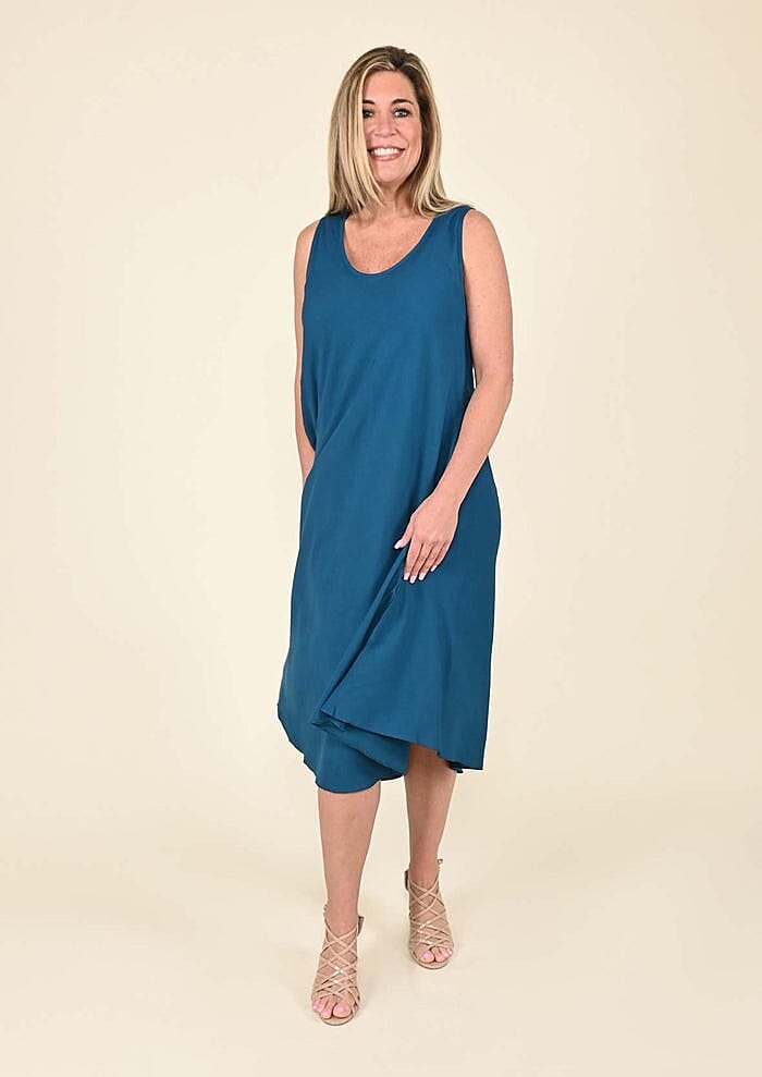 TAMSY Blue Solid Sleeveless A-Line Dress - One Size Fits Most (24"x41")
