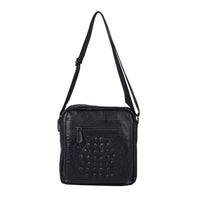 Black Crocodile Skin Pattern Genuine Leather Men's Crossbody Bag