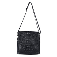 Black Crocodile Skin Pattern Genuine Leather Men's Crossbody Bag with Woven Strap