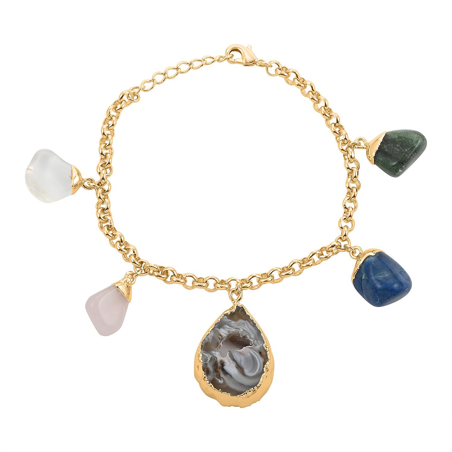 Made in Brazil Crazy Lace Agate and Multi Gemstone Bracelet in Silvertone (8-9In) 70.00 ctw