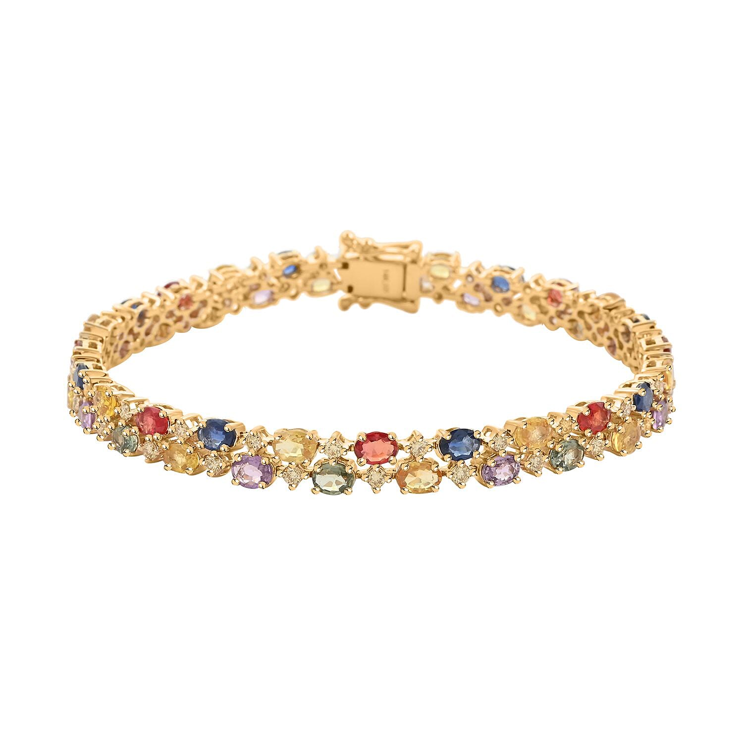 14K Yellow Gold Multi Sapphire and H-I SI2 Natural Yellow Diamond Bracelet (7.00 In) 12.25 Grams 7.40 ctw