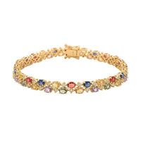 14K Yellow Gold Multi Sapphire and H-I SI2 Natural Yellow Diamond Bracelet (7.00 In) 12.25 Grams 7.40 ctw