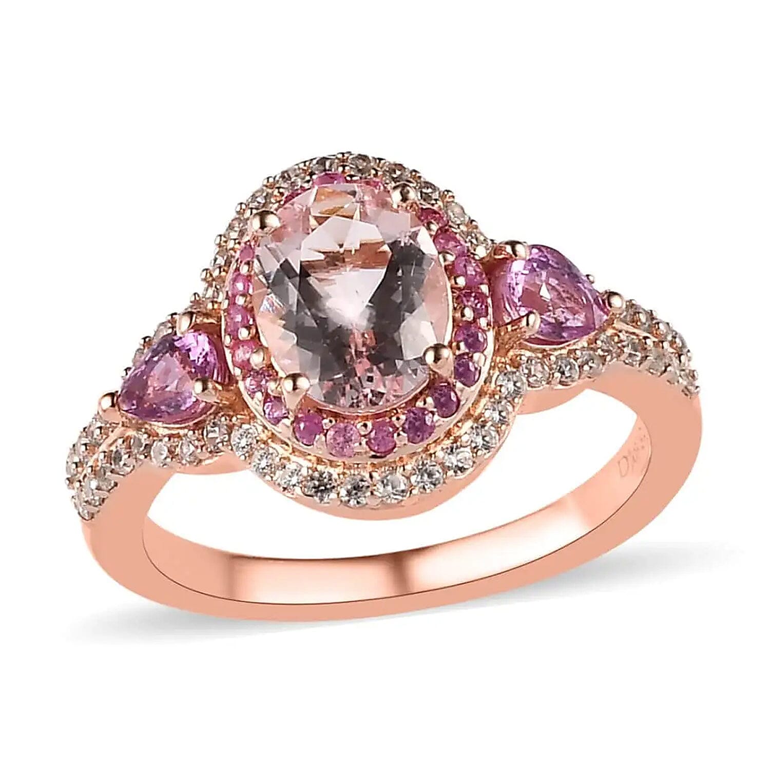 Premium Pink Morganite and Multi Gemstone Cocktail Ring in Vermeil Rose Gold Over Sterling Silver 2.10 ctw