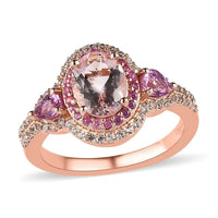 Premium Pink Morganite and Multi Gemstone Cocktail Ring in Vermeil Rose Gold Over Sterling Silver 2.10 ctw