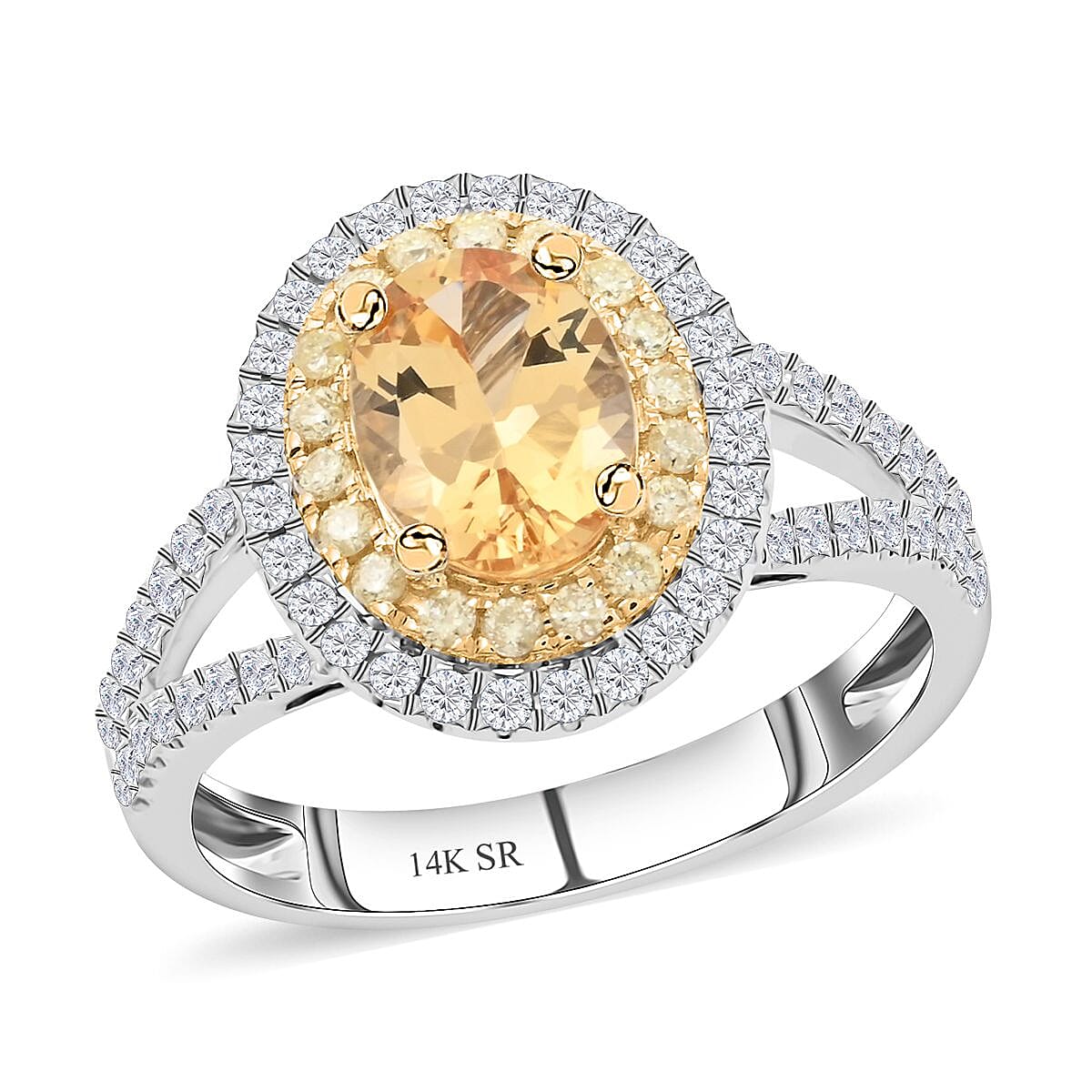 14K White Gold Imperial Topaz, Natural Yellow and White Diamond G-H I2-I3 Ring 1.90 ctw (Del. in 10-12 Days)