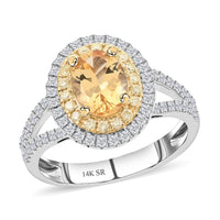 14K White Gold Imperial Topaz, Natural Yellow and White Diamond G-H I2-I3 Ring 1.90 ctw (Del. in 10-12 Days)