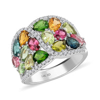 14K White Gold Multi-Tourmaline Diamond Ring 5.60 Grams 4.35 ctw (Del. in 10-12 Days)